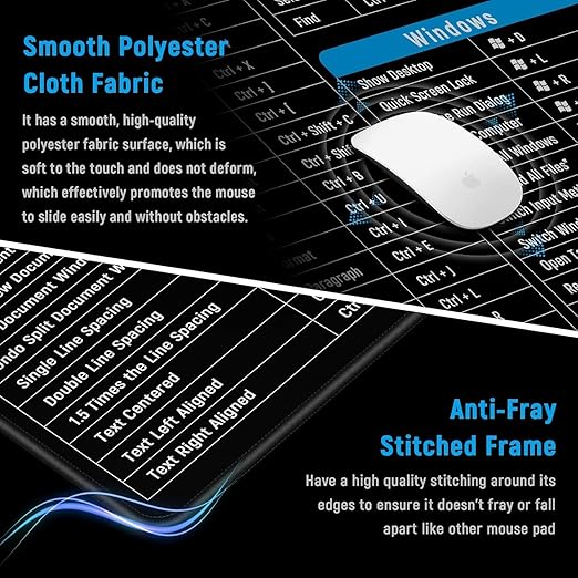Anti-Slip Excel/Windows Shortcut Keyboard Mouse Pad/Mat - Large Size XXL (80x30cm)