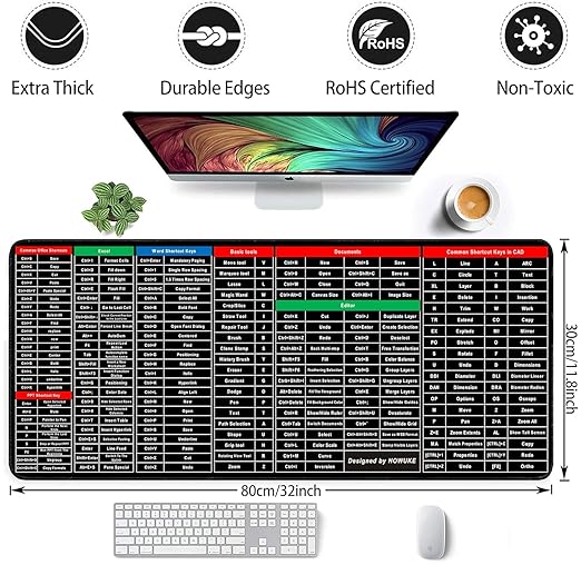 Anti-Slip Excel/Windows Shortcut Keyboard Mouse Pad/Mat - Large Size XXL (80x30cm)