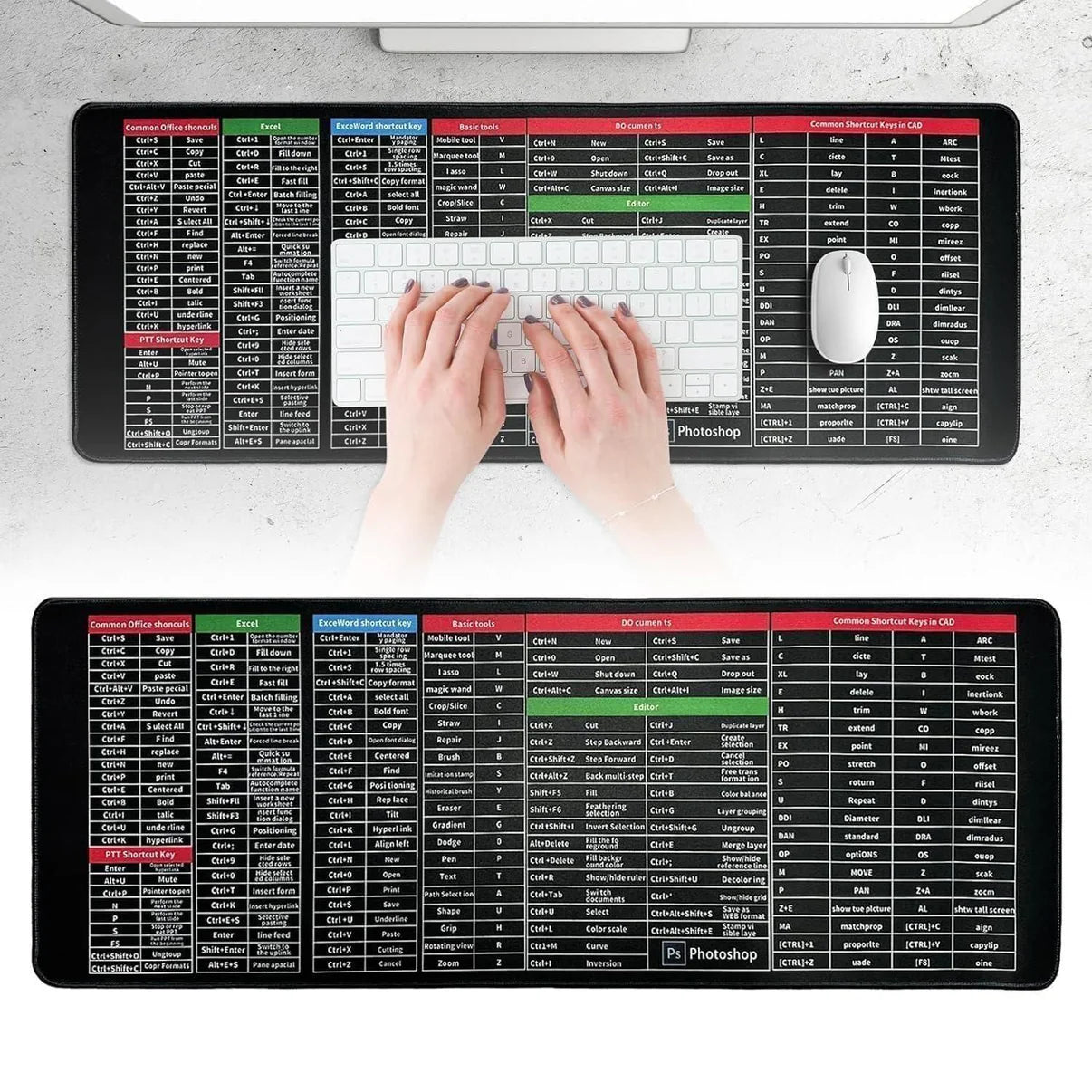 Anti-Slip Excel/Windows Shortcut Keyboard Mouse Pad/Mat - Large Size XXL (80x30cm)