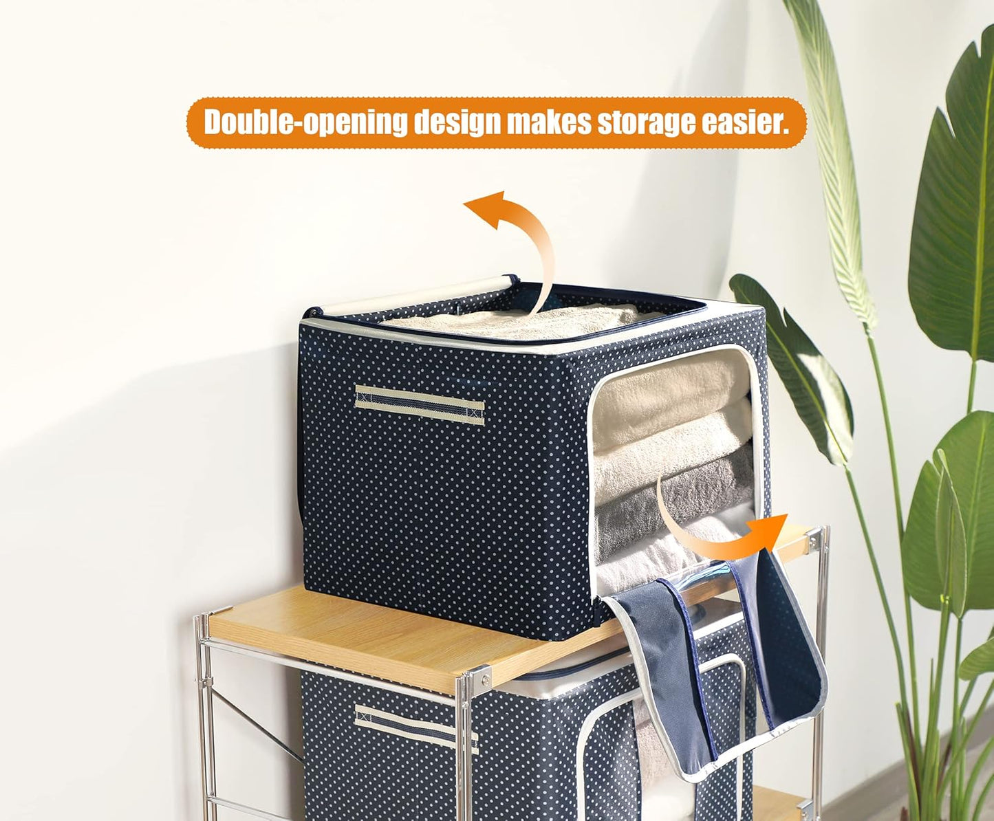 Clothes Storage Organiser Container : Oxford Cloth Steel Frame Box with Foldable Clear Window & Reinforced Handles - XXL Size 66lt Capacity