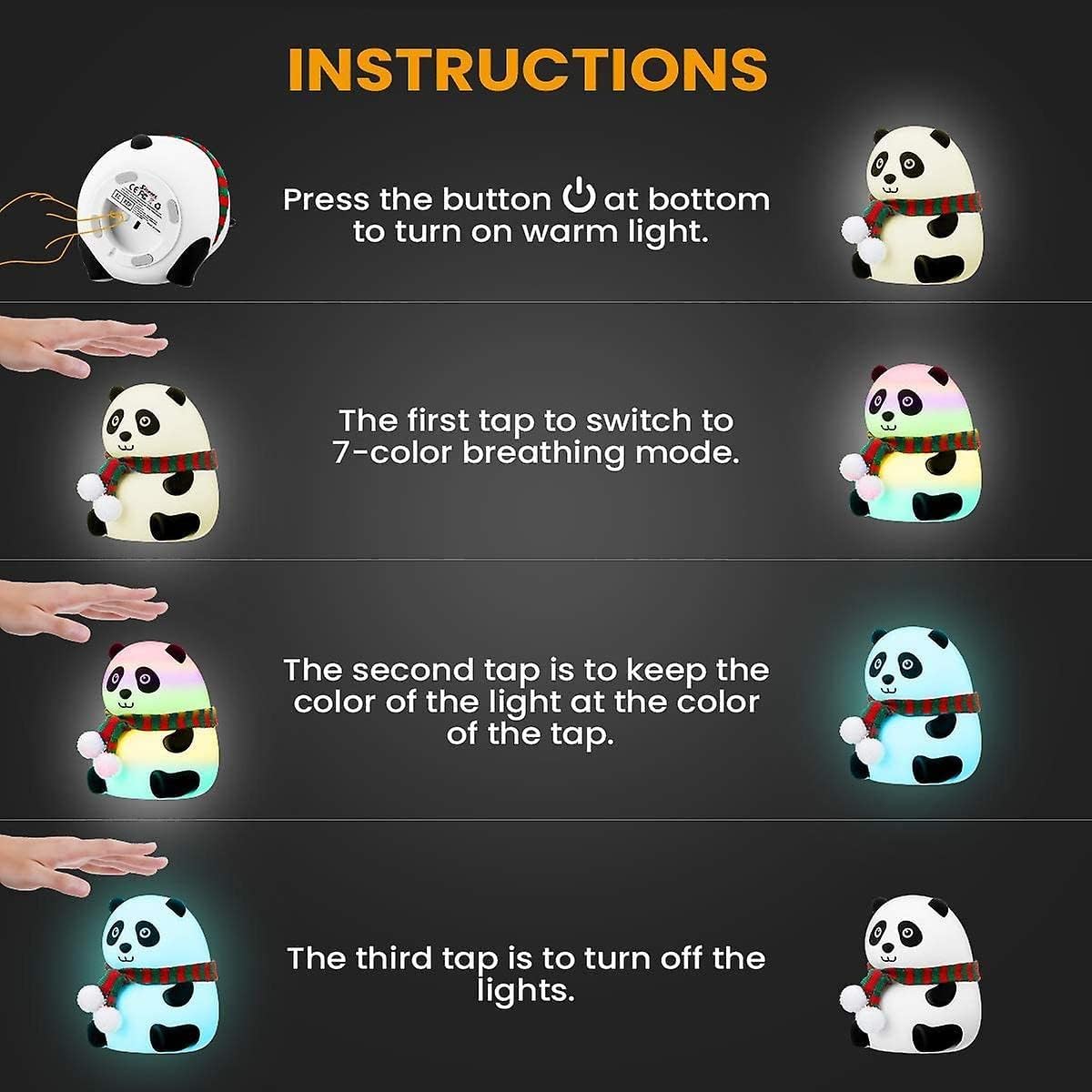 Cute Panda 7-Color LED Silicone Touch Lamp