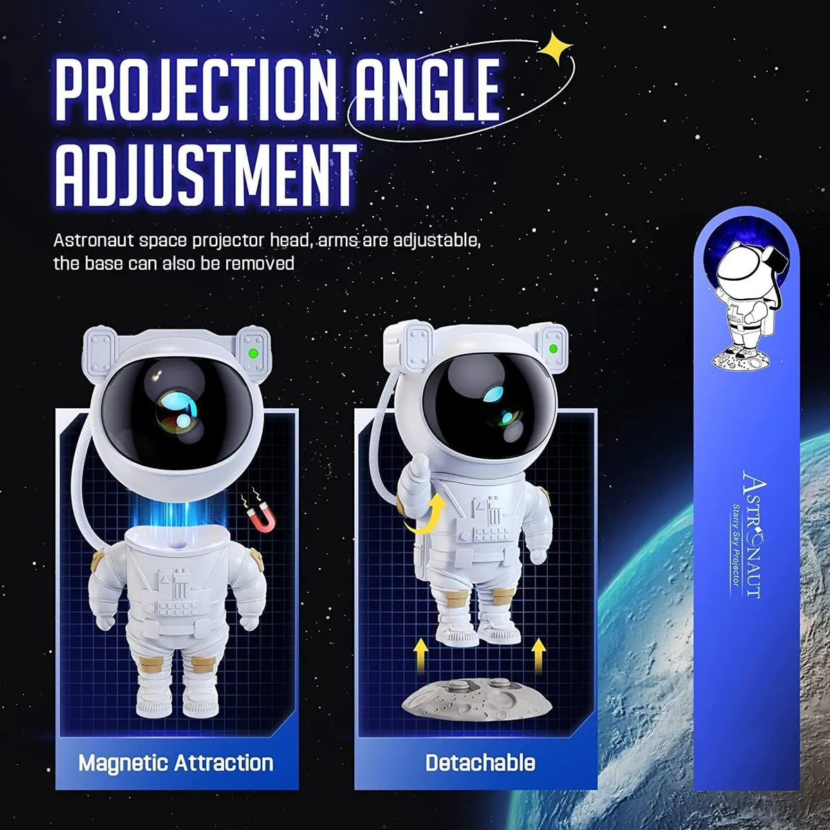 Astronaut Rechargable Sky Projector Light – Cosmic Night Light for Kids & Room Décor